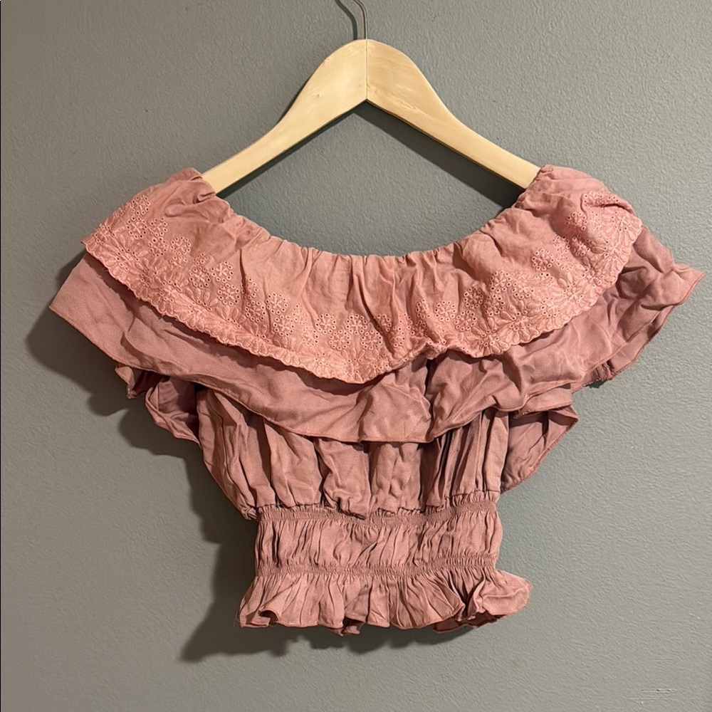 Pink Sleeveless Ruffled Smocked Blouse
